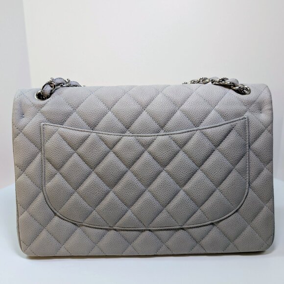 Chanel Classic Jumbo Light Gray Blue Quilted Caviar Double Flap Bag - Picture 4 of 16